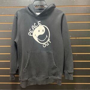 Hello Daisy Smiley Peace Out Graphic Hoodie XS Black Smiley Face Sweatshirt